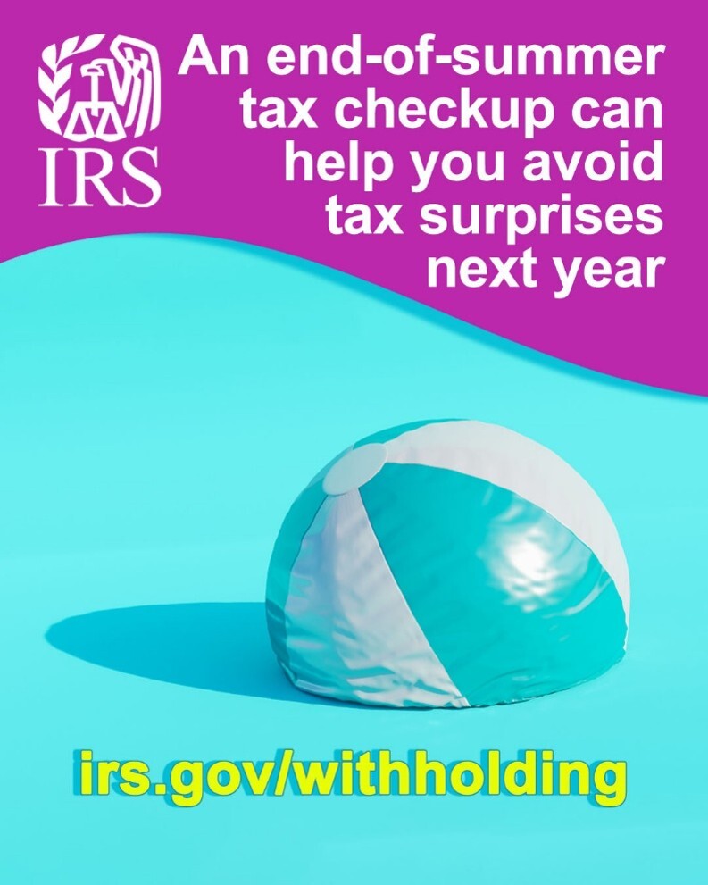 A deflating beach ball and the IRS logo. Text: