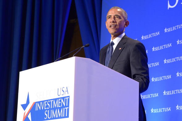 President Barack Obama delivers the keynote address at the 2016 SelectUSA Investment Summit.