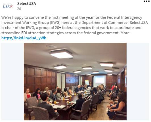 We're happy to convene the first meeting of the year for the Federal Interagency Investment Working Group (IIWG) here at the Department of Commerce!