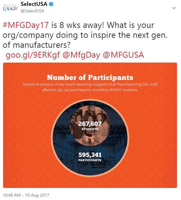 #MFGDay17 is 8 wks away! What is your org/company doing to inspire the next gen. of manufacturers?