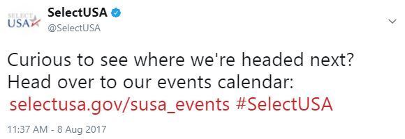 Curious to see where we're headed next? Head over to our events calendar: selectusa.gov/susa_events 