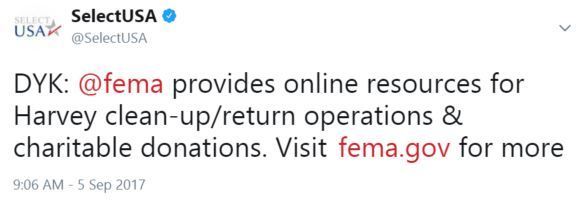DYK: @fema provides online resources for Harvey clean-up/return operations & charitable donations. Visit https://www.fema.gov/  for more