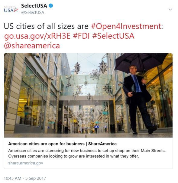 US cities of all sizes are #Open4Investment: http://go.usa.gov/xRH3E  #FDI #SelectUSA @shareamerica