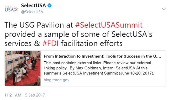 The USG Pavilion at #SelectUSASummit provided a sample of some of SelectUSA's services & #FDI facilitation efforts http://go.usa.gov/xRAmY 