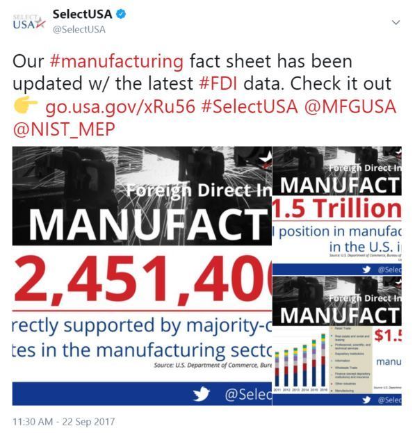 Our #manufacturing fact sheet has been updated w/ the latest #FDI data. Check it out http://go.usa.gov/xRu56
