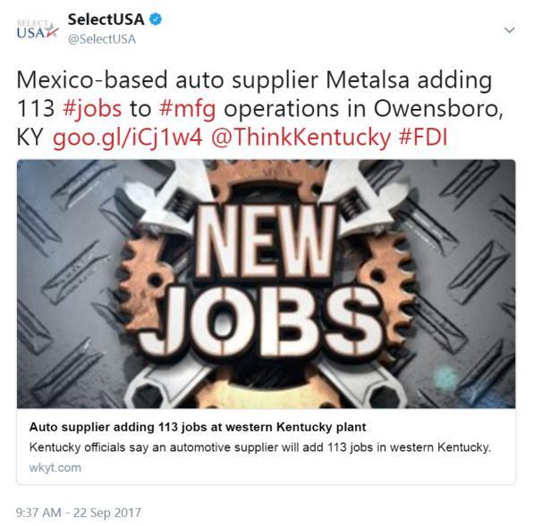 Mexico-based auto supplier Metalsa adding 113 #jobs to #mfg operations in Owensboro, KY https://goo.gl/iCj1w4 