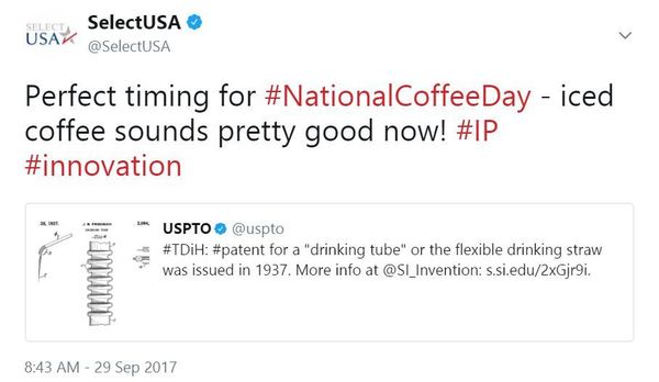 Perfect timing for #NationalCoffeeDay - iced coffee sounds pretty good now! #IP #innovation