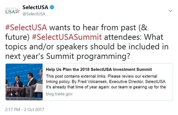 We want to hear from past (& future) #SelectUSASummit attendees: What topics and/or speakers should be included in next year's Summit?