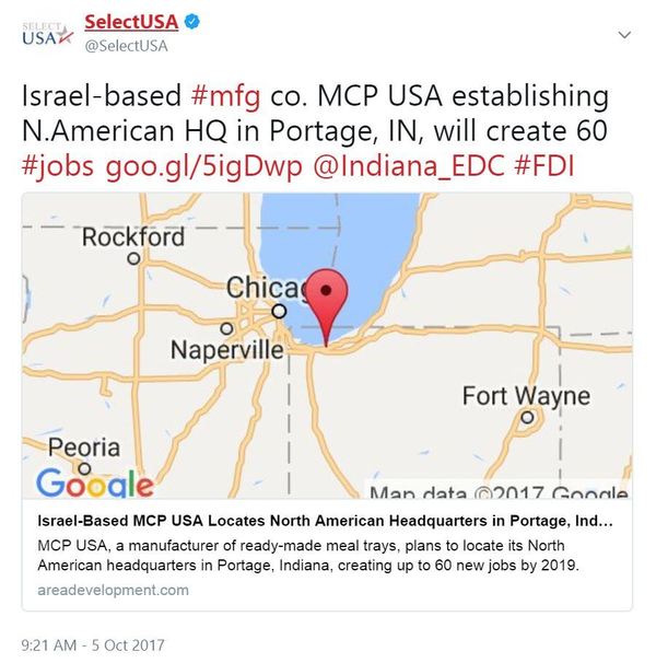Israel-based #mfg co. MCP USA establishing N.American HQ in Portage, IN, will create 60 #jobs