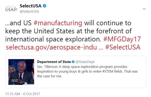 ...and US #manufacturing will continue to keep the United States at the forefront of international space exploration. #MFGDay17