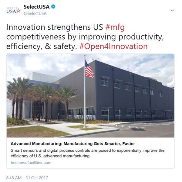 Innovation strengthens US #mfg competitiveness by improving productivity, efficiency, & safety. #Open4Innovation
