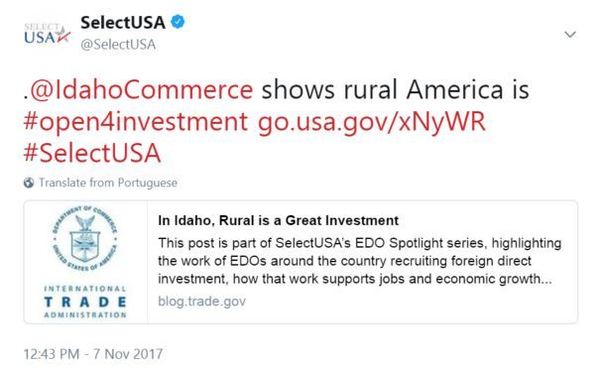 .@IdahoCommerce shows rural America is #open4investment