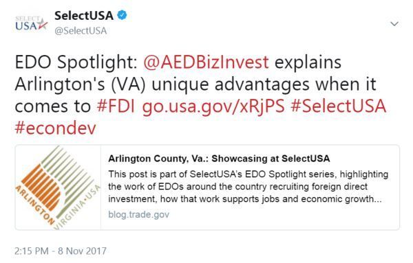 EDO Spotlight: @AEDBizInvest explains Arlington's (VA) unique advantages when it comes to #FDI
