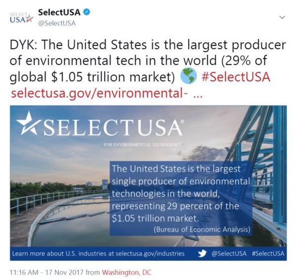 DYK: The United States is the largest producer of environmental tech in the world (29% of global $1.05 trillion market)