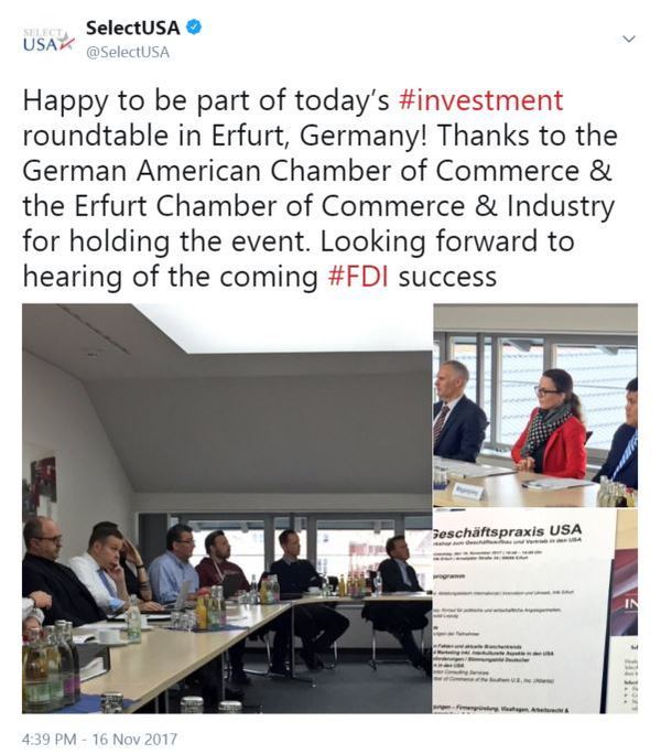 Happy to be part of today’s roundtable in Erfurt, Germany! Thanks to the GACC & the Erfurt Chamber of Commerce & Industry