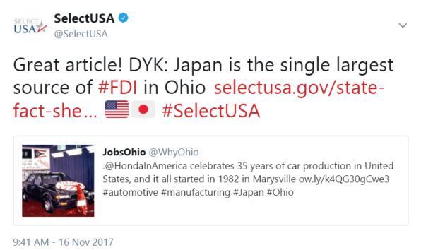 Great article! DYK: Japan is the single largest source of #FDI in Ohio