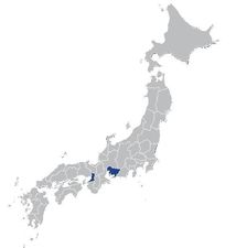 Map of Japan with prefectures outlined (Osaka and Nagoya highlighted)