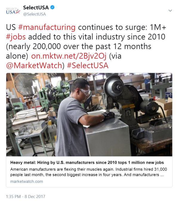 US #manufacturing continues to surge: 1M+ #jobs added to this vital industry since 2010 (nearly 200,000 over the past 12 months alone)