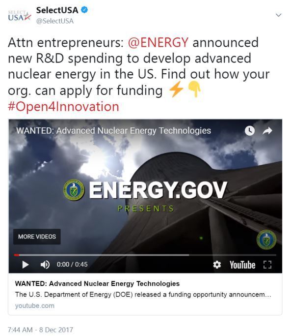 Attn entrepreneurs: @ENERGY announced new R&D spending to develop advanced nuclear energy in the US. Find out how your org. can apply for funding