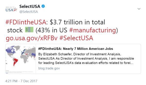 #FDIintheUSA: $3.7 trillion in total  stock 💵 (43% in US #manufacturing) 