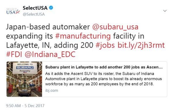 Japan-based automaker @subaru_usa expanding its #manufacturing facility in Lafayette, IN, adding 200 #jobs