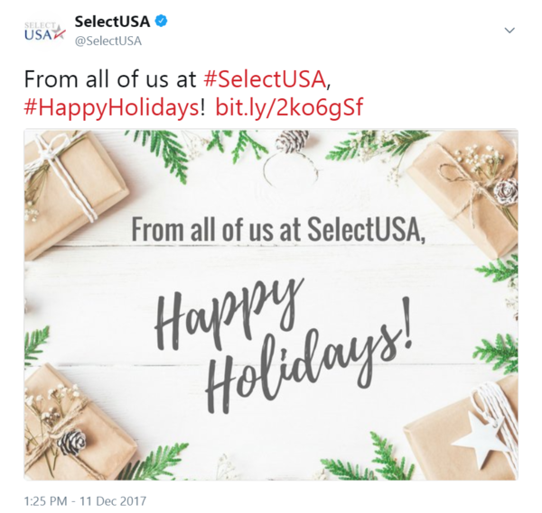From all of us at #SelectUSA, #HappyHolidays!