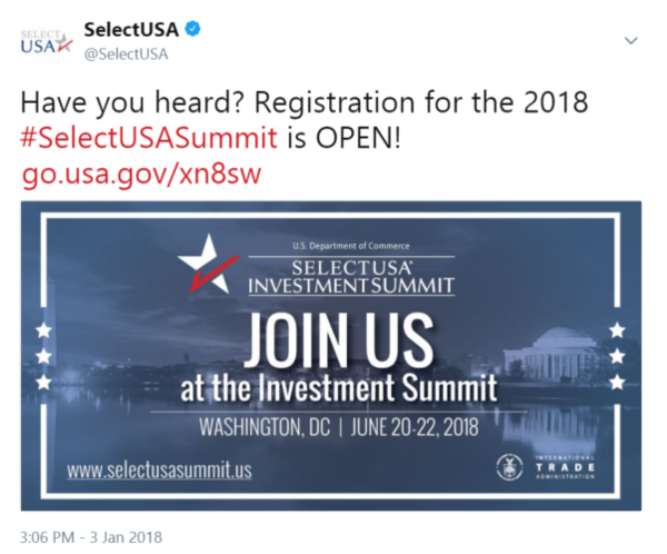 Have you heard? Registration for the 2018 #SelectUSASummit is OPEN! 
