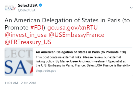 An American Delegation of States in Paris (to Promote #FDI)