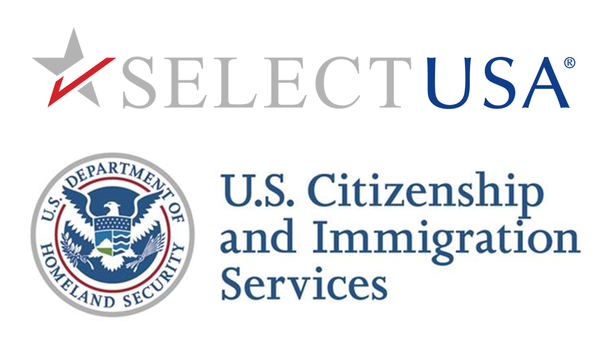 Logos of SelectUSA (top) and the U.S. Department of Homeland Security's U.S. Citizenship and Immigration Services (USCIS)