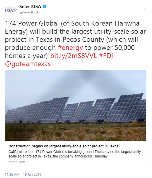 174 Power Global (of South Korean Hanwha Energy) will build the largest utility-scale solar project in Texas...