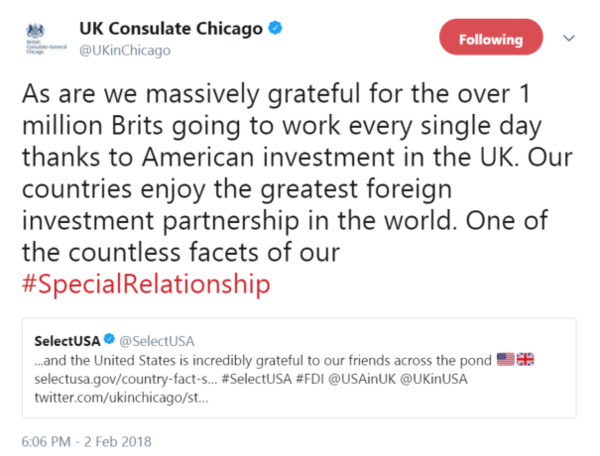 As are we massively grateful for the over 1 million Brits going to work every single day thanks to American investment in the UK...