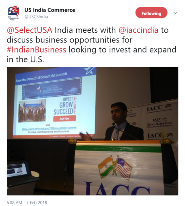 @SelectUSA India meets with @iaccindia to discuss business opportunities for #IndianBusiness looking to invest and expand in the U.S.