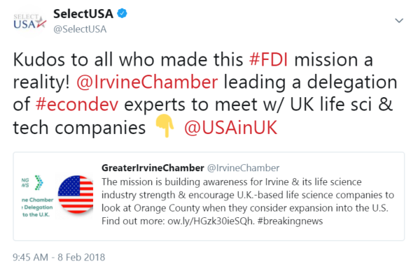 Kudos to all who made this #FDI mission a reality! @IrvineChamber leading a delegation...