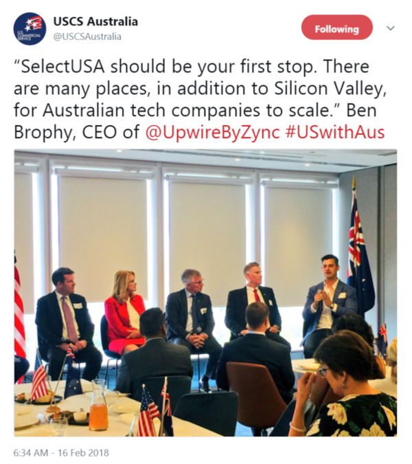 “SelectUSA should be your first stop. There are many places, in addition to Silicon Valley, for Australian tech companies to scale.” 