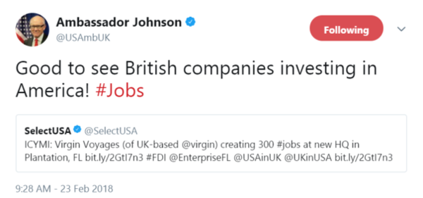 Good to see British companies investing in America! #Jobs