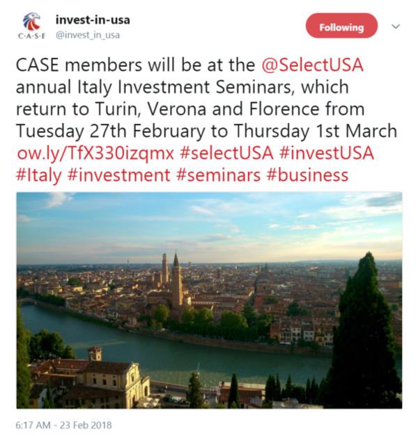 CASE members will be at the @SelectUSA annual Italy Investment Seminars, which return to Turin, Verona and Florence from...