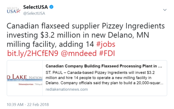 Canadian flaxseed supplier Pizzey Ingredients investing $3.2 million in new Delano, MN milling facility, adding 14 #jobs