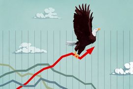 Graphic of an American Eagle raising a bar on an economic indicator chart