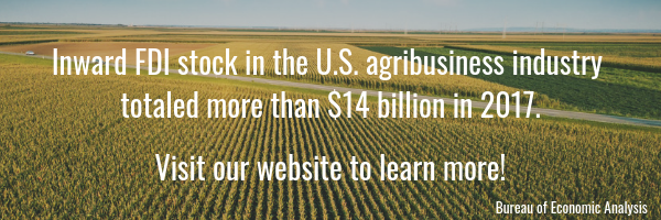 Inward FDI stock in the U.S. agribusiness industry totaled more than $14 billion in 2017. Visit our website to learn more!