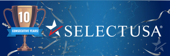 banner with streamers in the background and graphic of trophy and selectusa logo
