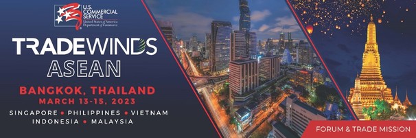 Tradewinds logo detailing the dates of the summit, March 13 to 15, with a picture of Bangkok, Thailand. 