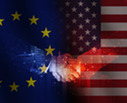 Europe and US flags with handshake