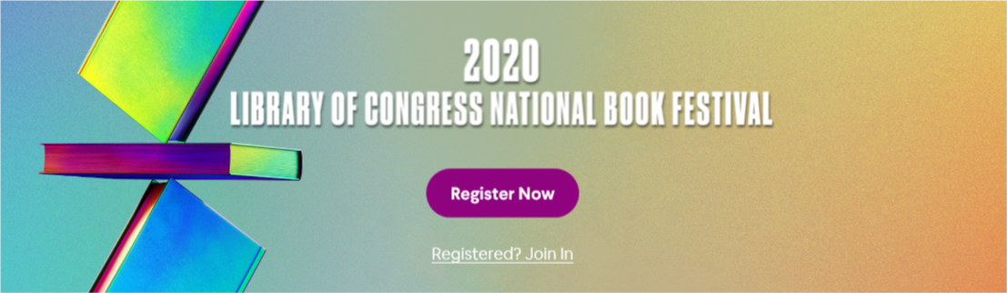 Graphic banner image promoting registration for the Virtual National Book Festival