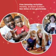 Family Day Graphic featuring parents and children engaging in hands-on activities at the Library of Congress
