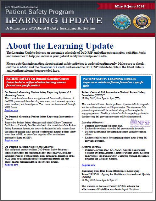 DoD PSP Learning Update May/June 2016