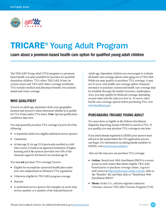 Available Now TRICARE Young Adult Program Fact Sheet