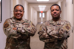 U.S. Air Force Tech Sgt. Chauncey Griffin and Staff Sgt. Christopher Cobb pose for a photo at MacDill Air Force Base.