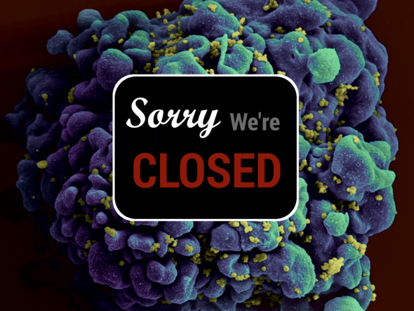 HIV-infected cell with "Sorry We're Closed" sign