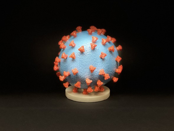 3D print of a SARS-CoV-2 virus particle. Credit: NIH