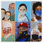 Paintings of people wearing masks